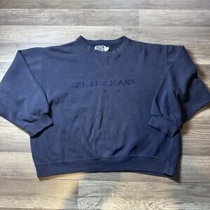 Vintage Guess Jeans USA Crewneck Sweatshirt Navy Blue Large Y2K 90s Logo